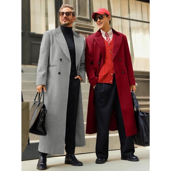 Men's Coffee Full-Length Double-Breasted Trench Coat with Notched Lapel - Picture 5 of 5